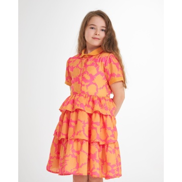 Kız Çocuk Renkli Kat Kat Pamuk keten Elbise